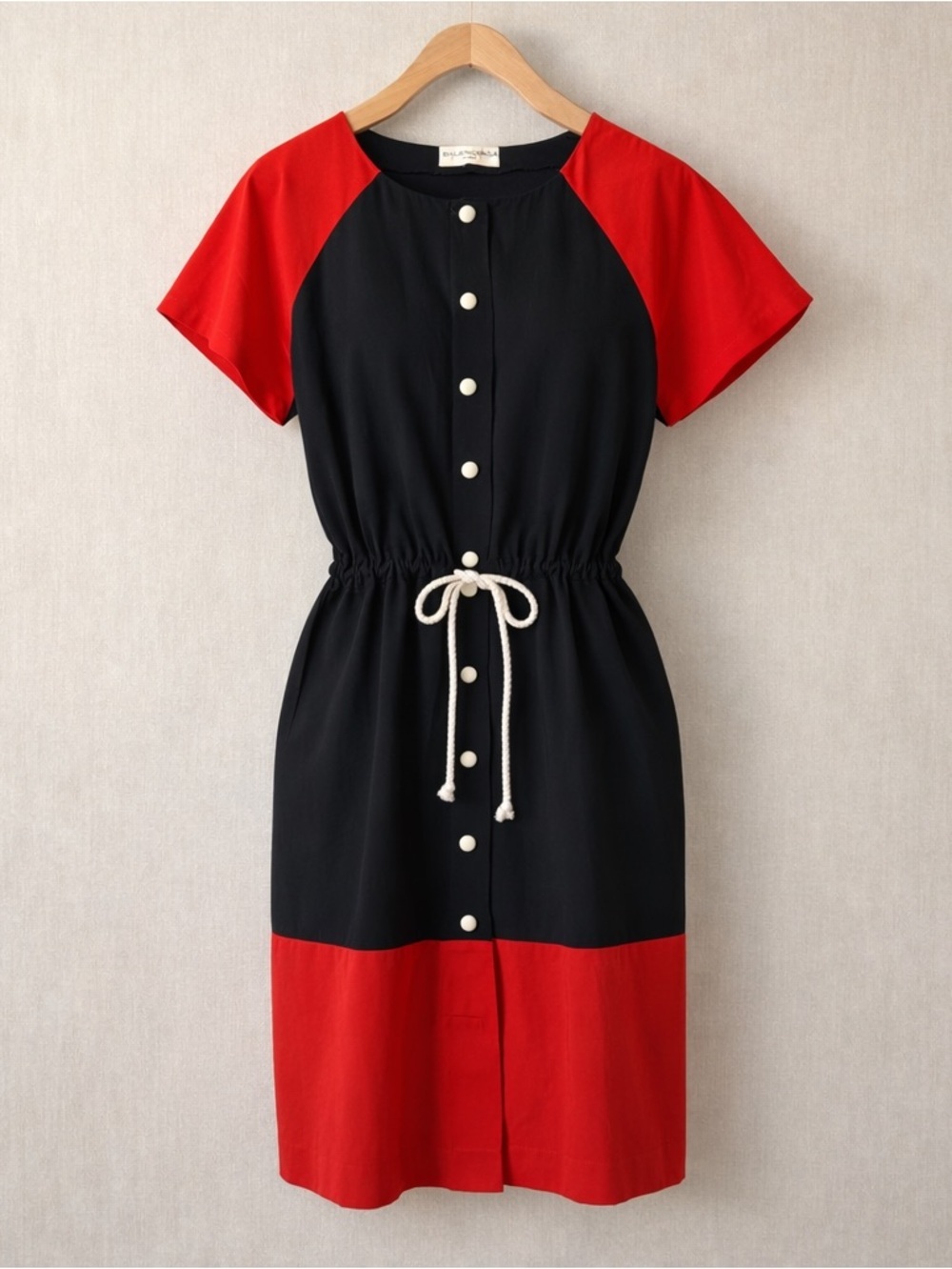 BALENCIAGA Cotton Colorblock Drawstring Dress Paris Made in France